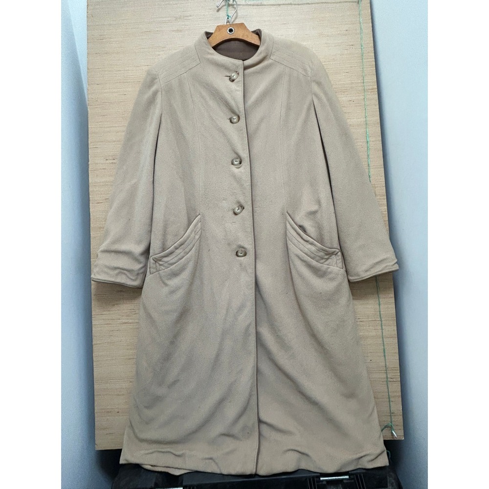 Wellington Fashions Kashmiracle Coat Beige Long Button Front Stand Collar Women‎